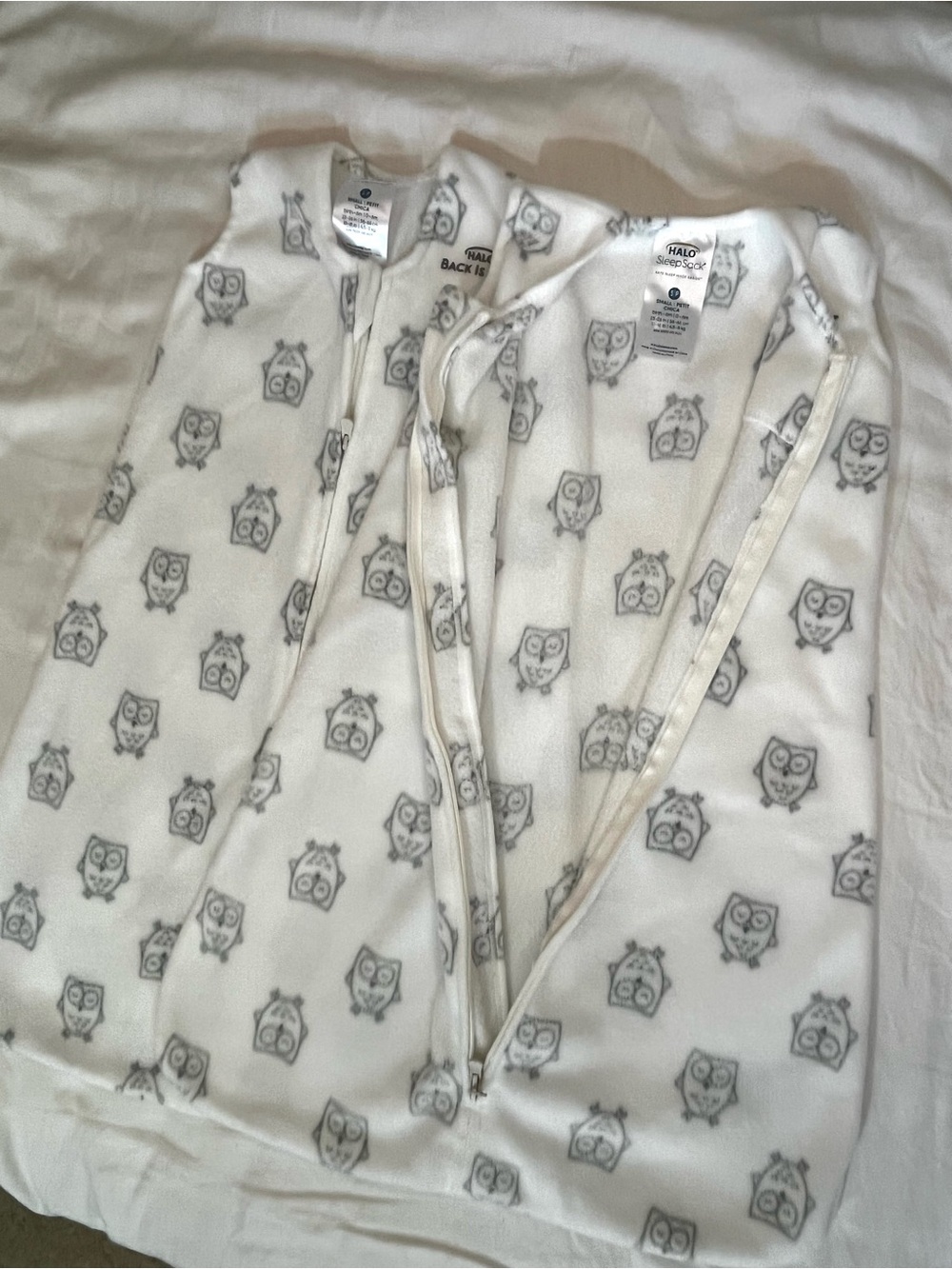 Set of Two HALO White Gray Owl Sleep Sack for Kids Small 0-6 mo